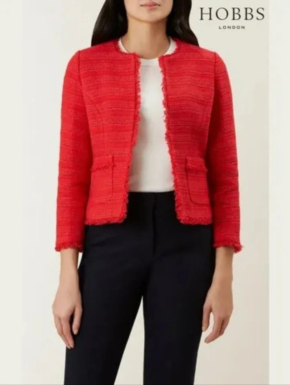 Hobbs Red Kathleen Tweed Jacket Size 6